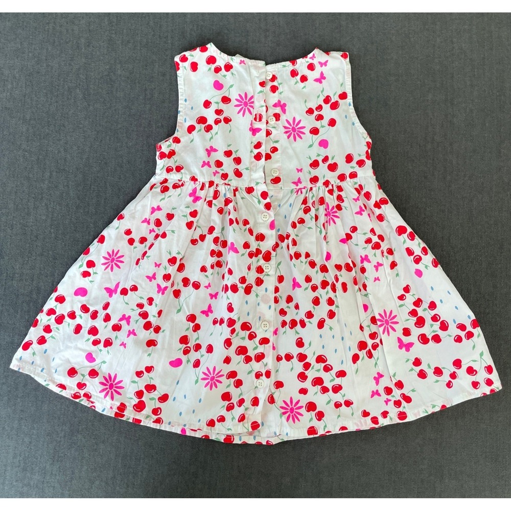 Cherry Print Sleeveless Dress Girls 3T White Red Cottagecore Whimsical Picnic - Picture 3 of 7